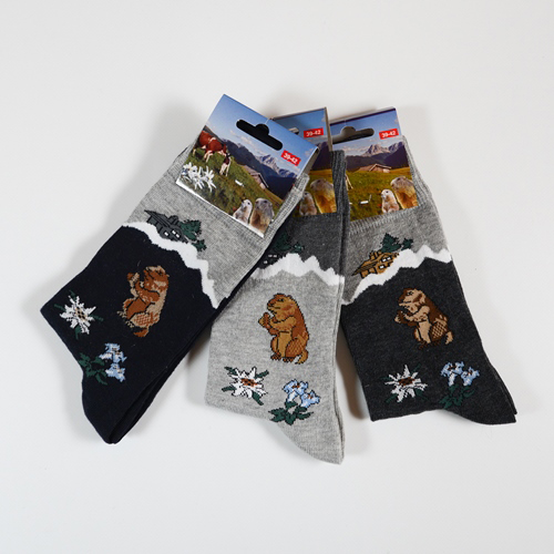 Socken mit Murmeltier & Alpenblumen 2 Paar. 10% !!