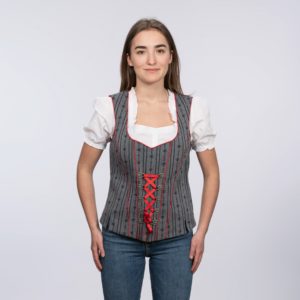 Edelweiss Bustier anthrazit, rotes Zierband 30% AKTION
