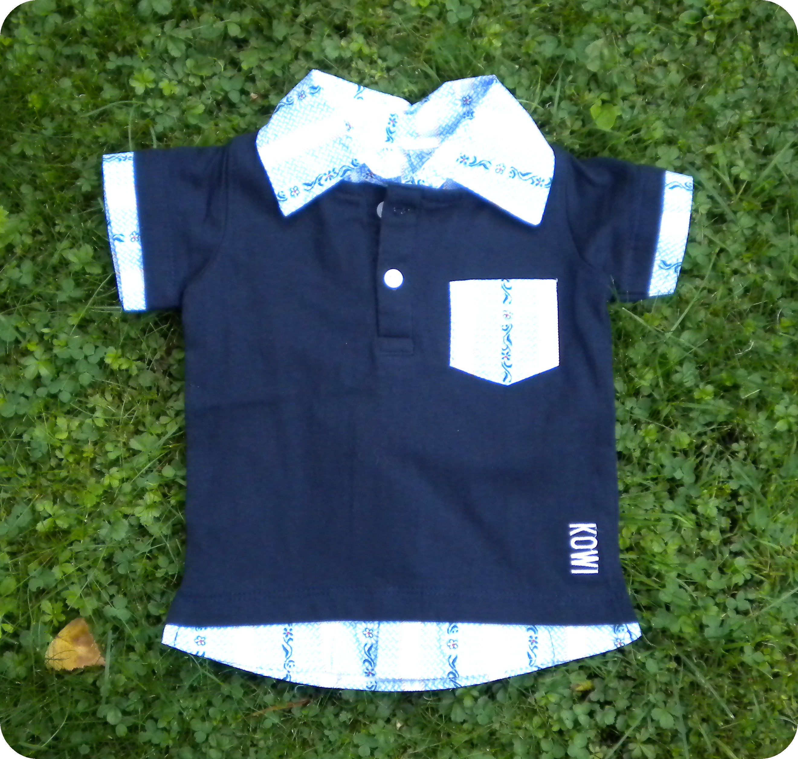 Polo Shirt blau mit Edelweiss Kragen, KA, AUSVERKAUF